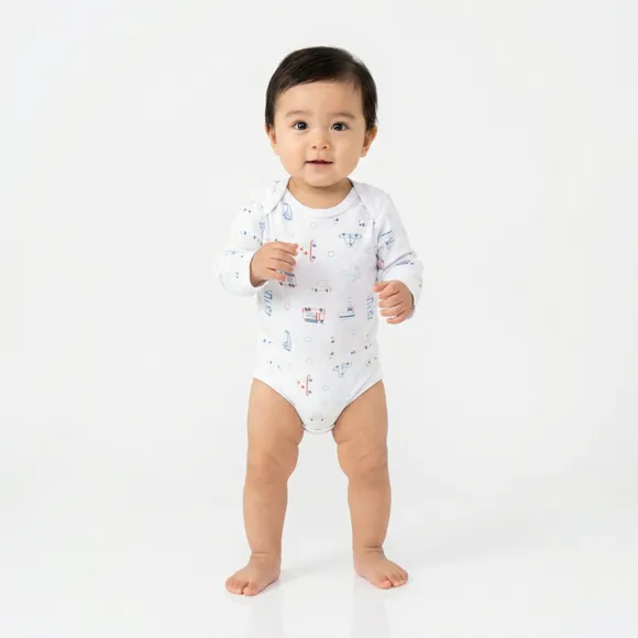 Kit Enxoval 4 Peças No Cabide Body Manga Longa Suedine Estampado Bebê Tip Top