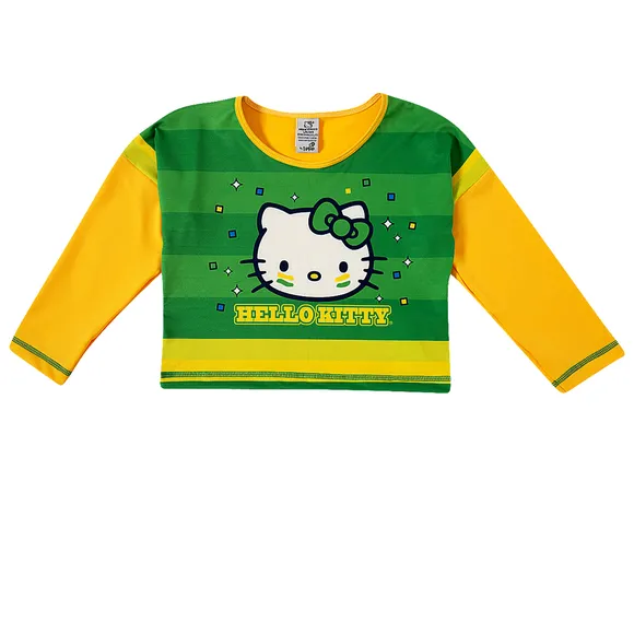 Blusa Manga Longa Juvenil Hello Kitty Torcida Do Brasil Malha Lycra Tip Top