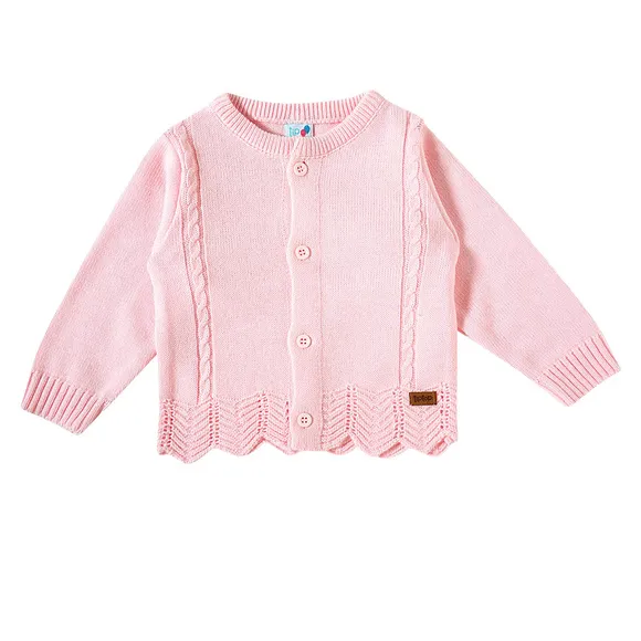 Blusão Cardigan Rosa Bebê Tricot Tip Top