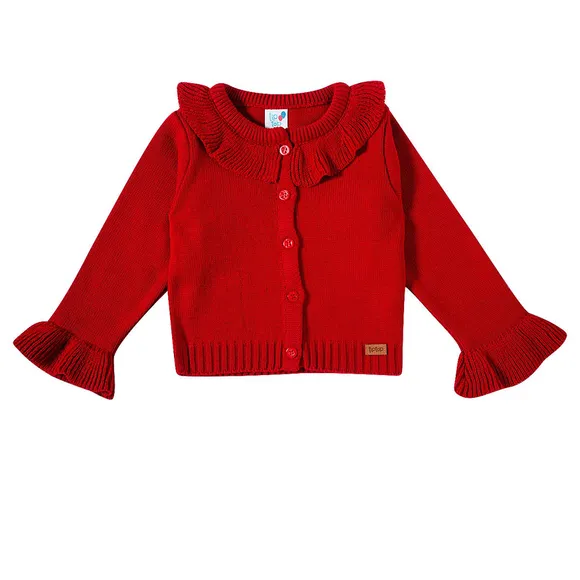 Blusão Cardigan Bebê Tricot Vermelho Tip Top