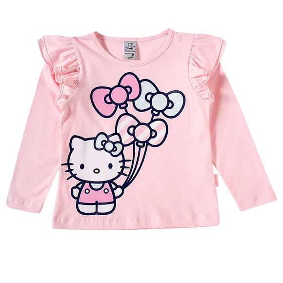 Blusa Manga Longa Kids Hello Kitty Meia Malha Silk Tip Top