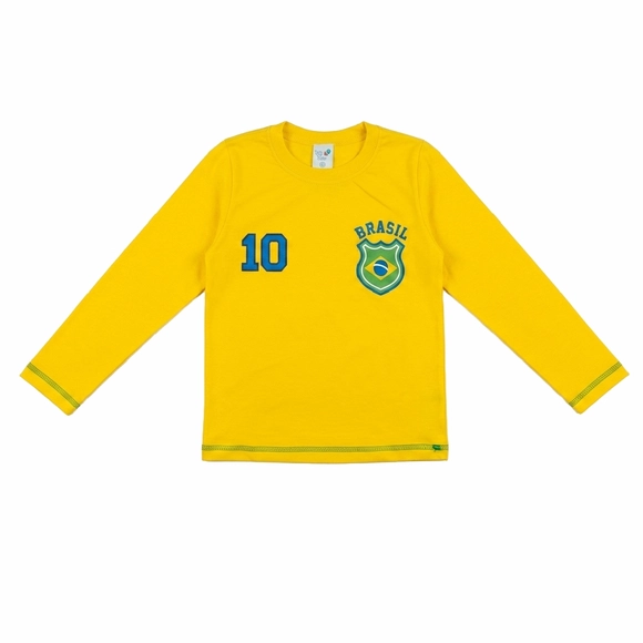Camiseta Manga Longa Unissex Kids Torcida Do Brasil Meia Malha Tip Top