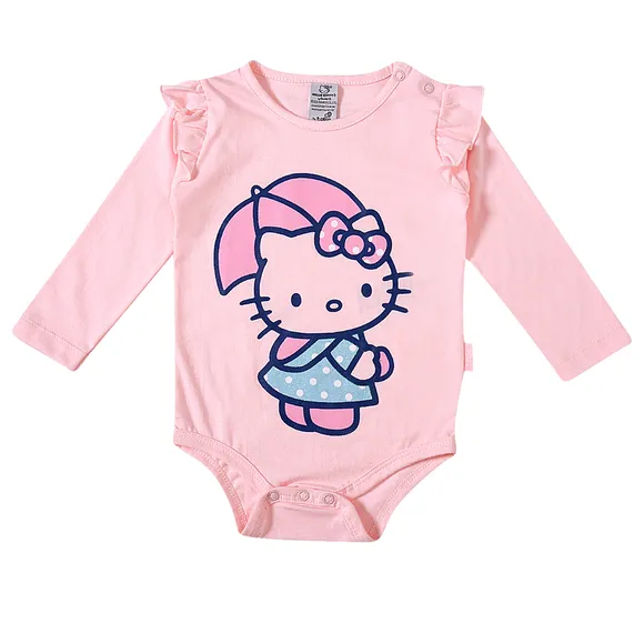 Body Manga Longa Bebê Hello Kitty Meia Malha Tip Top