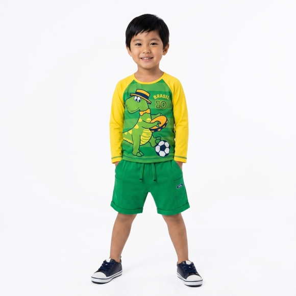 Camiseta Manga Longa Kids Dino Torcida Do Brasil Malha Lycra Tip Top