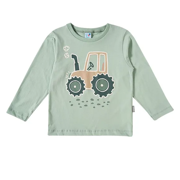 Camiseta Manga Longa Kids Trator Meia Malha Silk Brilha No Escuro Tip Top
