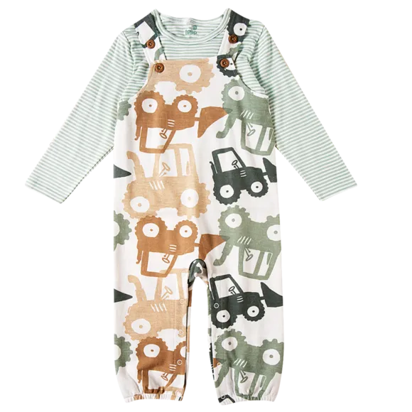 Jardineira Com Camiseta Manga Longa Toddler Trator Rib Tip Top