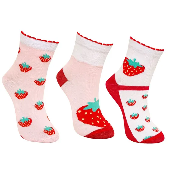 Kit 3 Pares De Meia Estampadas Morango Tip Top
