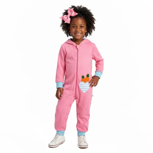 Macacão Rosa Kids Coelhinha Da Páscoa Divertidos Suedine Tip Top