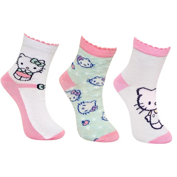 Kit 3 Pares De Meia Verde Água Hello Kitty Tip Top