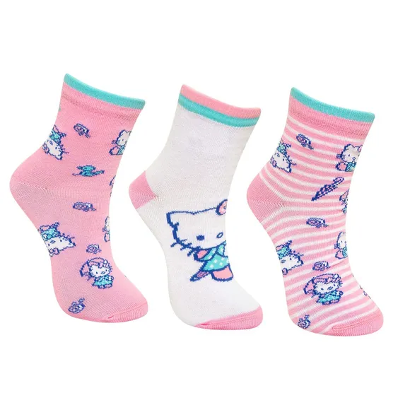 Kit 3 Pares De Meia Rosa Hello Kitty Tip Top