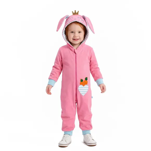 Macacão Rosa Toddler Coelhinha Da Páscoa Divertidos Suedine Tip Top