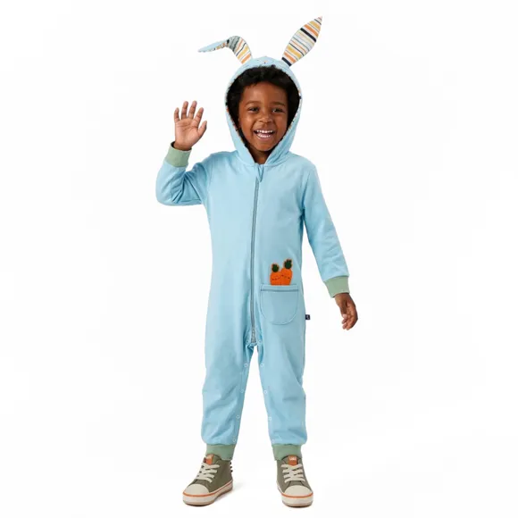Macacão Azul Toddler Coelhinho Da Páscoa Divertidos Suedine Tip Top