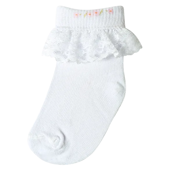 Meia Soquete Toddler Babado Com Renda Tip Top