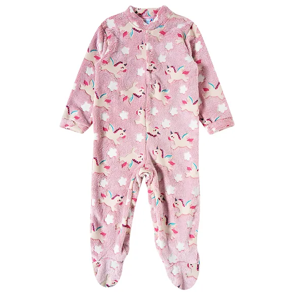 Pijama Macacão Toddler Unicórnio Fleece Estampado Brilha No Escuro Tip Top