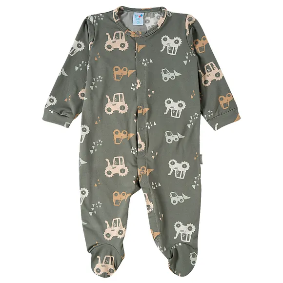 Pijama Macacão Bebê Trator Malha Thermo Com Felpa Estampada Tip Top