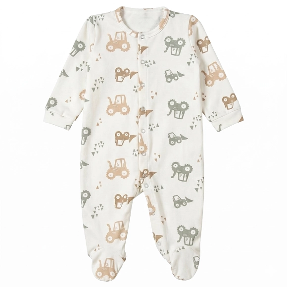 Pijama Macacão Bebê Trator Malha Thermo Com Felpa Estampada Tip Top