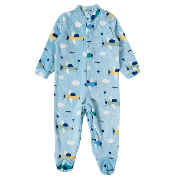Pijama Macacão Toddler Avião Fleece Estampado Brilha No Escuro Tip Top