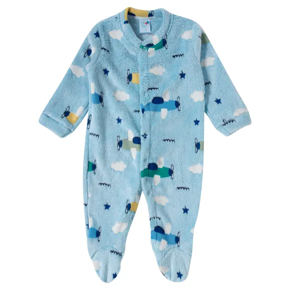 Pijama Macacão Bebê Avião Fleece Estampado Brilha No Escuro Tip Top