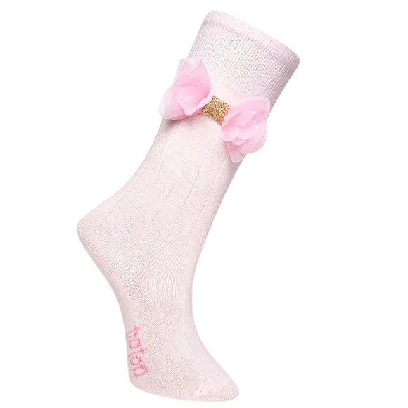 Meia 3/4 Toddler Com Aplique De Laço De Organza Tip Top