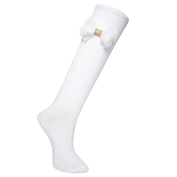 Meia 3/4 Toddler Com Aplique De Laço De Organza Tip Top