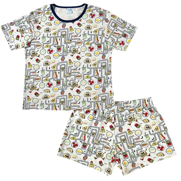 Pijama Curto Adulto Menu Kids Viscolycra Estampada Brilha No Escuro Tip Top