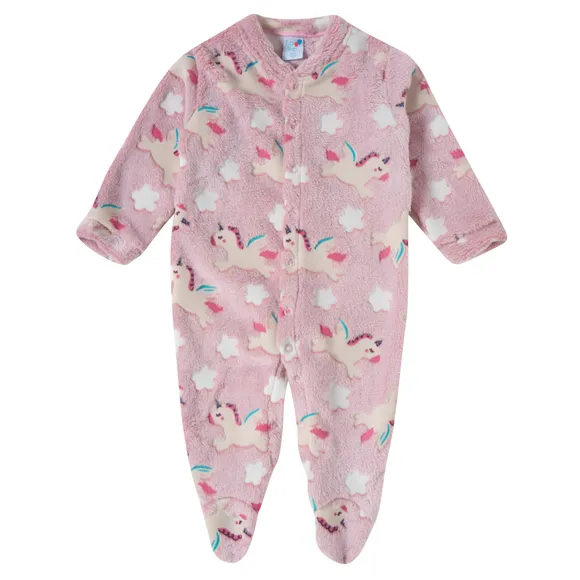 Pijama Macacão Bebê Unicórnio Fleece Estampado Brilha No Escuro Tip Top