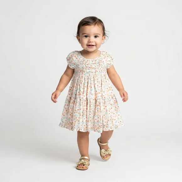 Vestido Manga Curta Bebê Abelhinha Tricoline Estampado Tip Top
