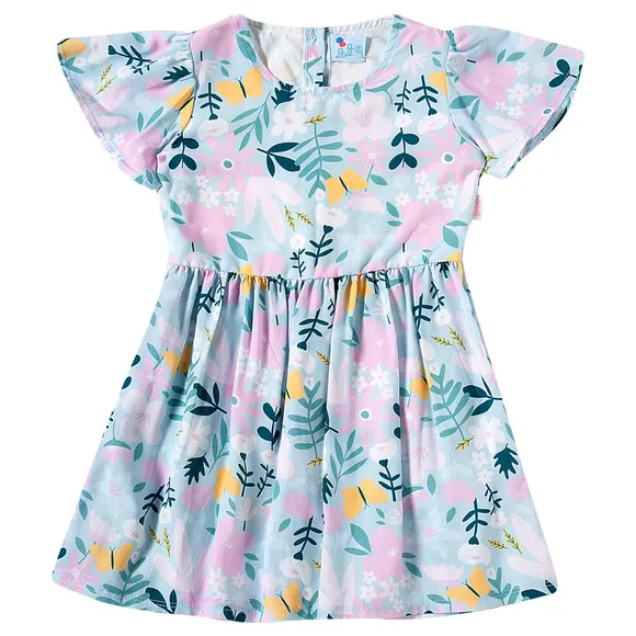 Vestido Manga Curta Kids Flower Viscose Estampada Tip Top