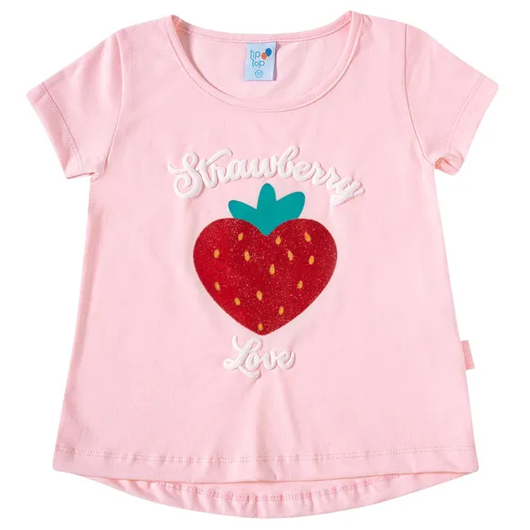 Blusa Manga Curta Toddler Morango Meia Malha Tip Top