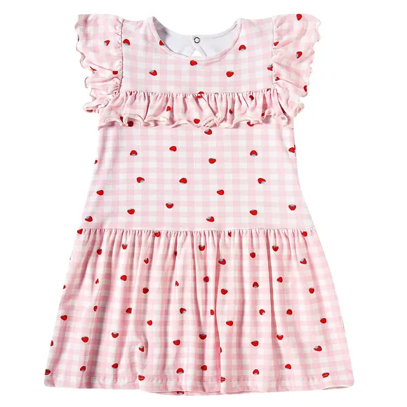 Vestido Manga Curta Kids Morango Viscolycra Toque Especial Tip Top