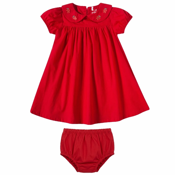 Vestido Manga Curta Bebê Morango Tricoline Tip Top