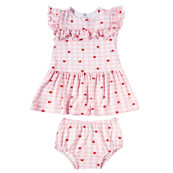 Vestido Manga Curta Bebê Morango Viscolycra Toque Especial Tip Top