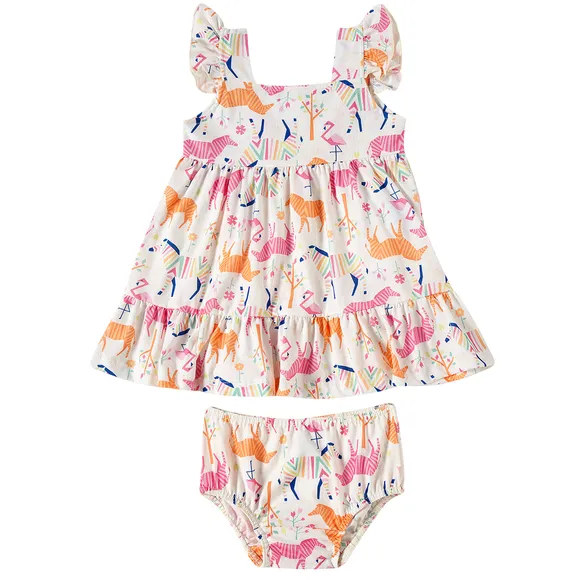 Vestido Manga Curta Bebê Zebra Meia Malha Estampada Tip Top