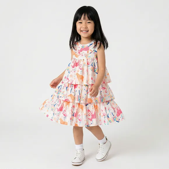 Vestido Manga Curta Kids Zebra Tricoline Estampado Tip Top
