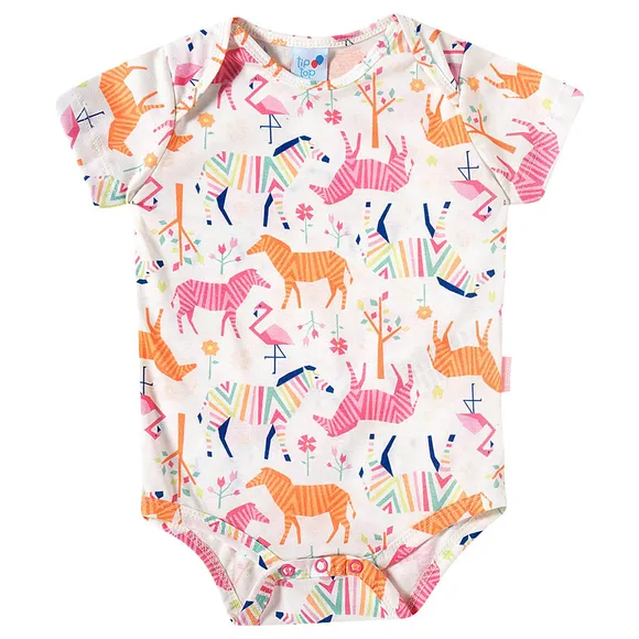 Body Manga Curta Bebê Zebra Meia Malha Estampada Tip Top