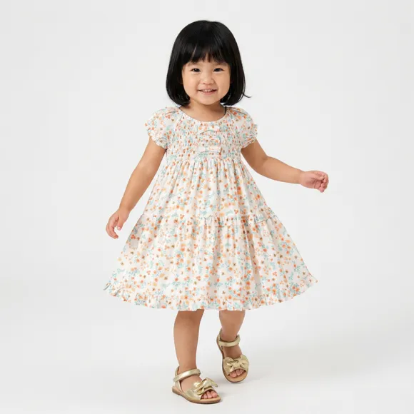 Vestido Manga Curta Toddler Abelhinha Tricoline Estampado Tip Top