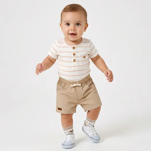 Conjunto Curto Listrado Bebê Malha Texturizada Tip Top