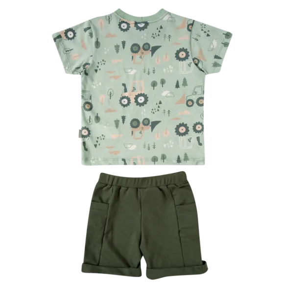 Conjunto Curto Kids Trator Meia Malha Estampada Tip Top