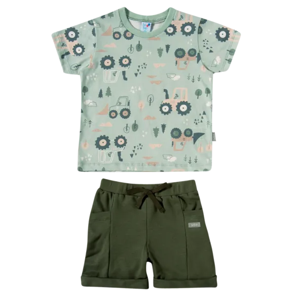 Conjunto Curto Kids Trator Meia Malha Estampada Tip Top