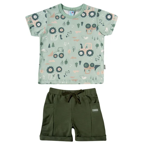 Conjunto Curto Toddler Trator Meia Malha Estampada Tip Top