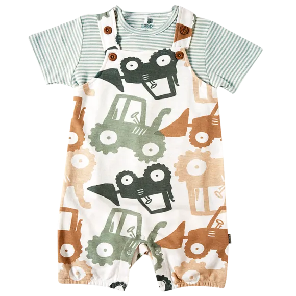 Jardineira Com Camiseta Manga Curta Toddler Trator Rib Tip Top