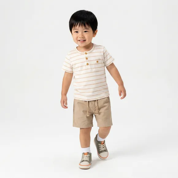 Conjunto Curto Listrado Toddler Malha Texturizada Tip Top