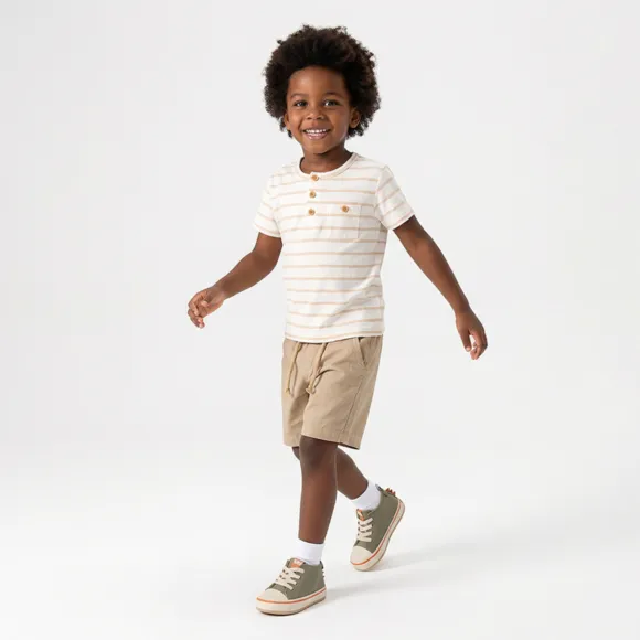 Conjunto Curto Listrado Kids Malha Texturizada Tip Top