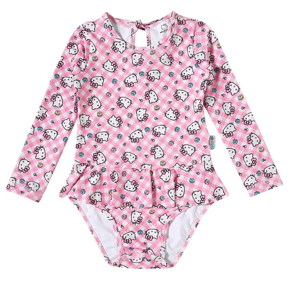 Body Manga Longa Praia Toddler Hello Kitty Elastano Proteção Uv 50+ Tip Top