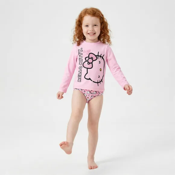 Kit 3 Peças Praia Kids Hello Kitty Lycra Print Com Glitter Proteção Uv 50+ Tip Top