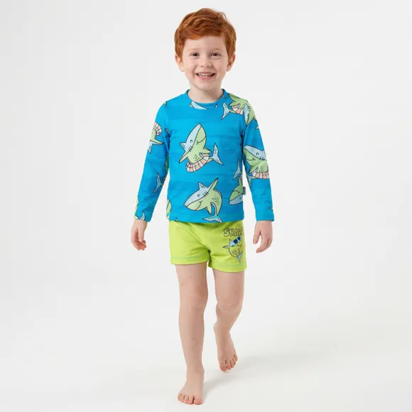 Conjunto Praia Toddler Tubarão Boia Lycra Proteção Uv 50+ Tip Top