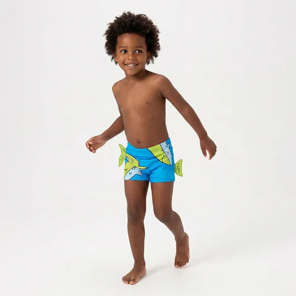 Shorts Azul Praia Toddler Tubarão Boia Elastano Proteção Uv 50+ Tip Top