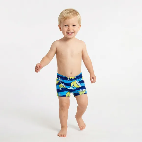 Shorts Praia Toddler Tubarão Boia Elastano Proteção Uv 50+ Tip Top