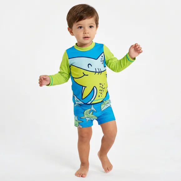 Kit Praia 3 Peças Toddler Tubarão Boia Lycra Proteção Uv 50+ Tip Top
