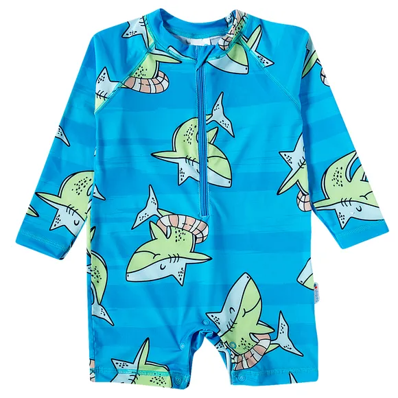Macaquinho Praia Toddler Tubarão Boia Elastano Proteção Uv 50+ Tip Top